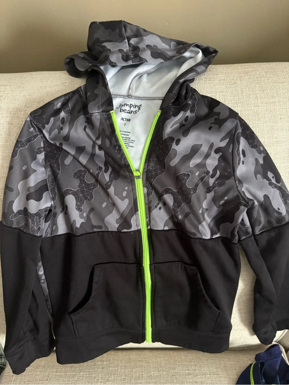 Lands' End Navy Swim Top Neon Lime Stitching 6/7 Sweatshirt Cameo Black  Neon 7